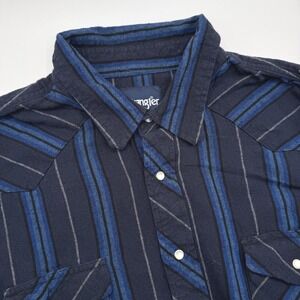 Wrangler Mens 3XT Tall Striped Western Shirt Cowboy Rodeo Long Sleeve‎ Blue